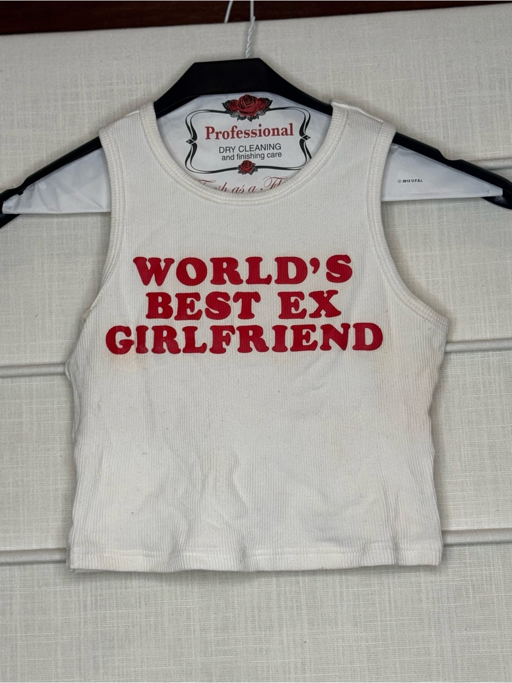 Women's White Crop Tank with Red 'WORLD'S BEST EX GIRLFRIEND' Print